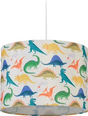 Produktbild von Relaxdays Hängelampe Kinderzimmer, Lampenschirm mit Dinosauriern, HxD: 145 x 35 cm, E27, Pendelleuchte für Kinder, bunt