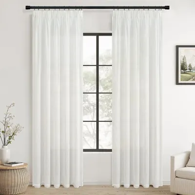 Image de Voilage lin - 245 x 140 cm - Semi-transparent - Blanc - Lot de 2 pour salon et chambre