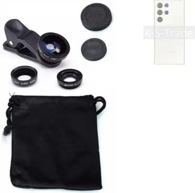 Produktbild von K-S-Trade Smartphone Kamera Linsen Set Kompatibel mit Samsung Galaxy S23 Ultra 3in1 Clip-On Kamera Adapter Macro Weitwinkel FishEye Fischauge Objektiv