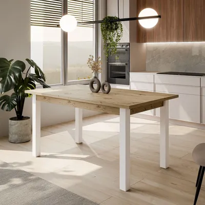 Produktbild von ARTOS ausziehbarer Tisch, 150–198 cm Artisan Eiche mit  weißen Beinen
