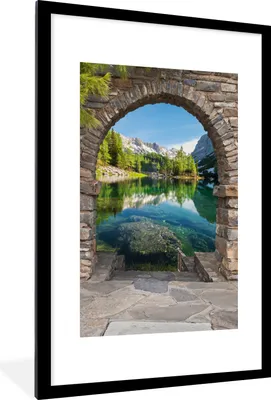 Produktbild von MuchoWow® Gerahmtes Poster Aussicht - Berg - Landschaft - Wasser 60x90 cm - Poster mit Schwarzem Bilderrahmen Wandposter Rahmen Foto Bilder - Dekoration - Wandposter Wohnzimmer - Hochwertig