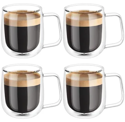 Produktbild von Doppelwandige Latte Macchiato Gläser Set, 4 Stück mit Henkel, 250ml, Borosilikatglas