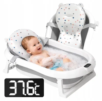 Zdjęcie produktu dla Wanienka Składana Dla Dziecka Niemowląt Wanna Z Termometrem LCD Poduszka