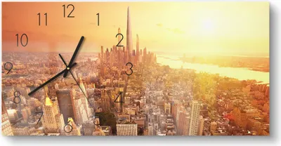 Produktbild von DEQORI Glasuhr 60x30 cm Zahlen 'Zukunftsmetropole' Wanduhr Glas Uhr Design leise Küchenuhr