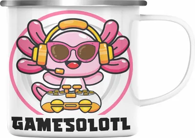 Produktbild von Trendation - Axolotl Emaille Tasse Grafik Lustig Geschenkidee Schwanzlurch Tiere Geschenk Gamer (Silber)