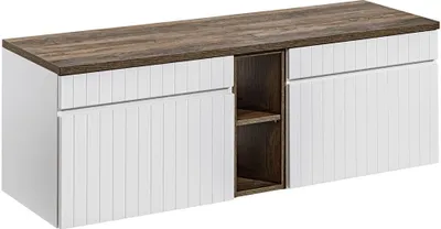 Produktbild von Waschtischunterschrank 140 cm mit Regal IRAKLIO-56 in weiß matt mit Vintage Eiche Nb., B/H/T ca. 140,4/48,5/46 cm