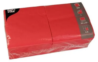 Produktbild von Papstar Servietten, 1-lagig "Economy" 1/4-Falz 33 cm x 33 cm rot, 10 x 500 Stück