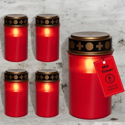 Produktbild von Novaliv Grablicht LED mit Batterie und Timer 6/18 5 Stück rot Dauerbrenner Grablichter LED Kerzen Outdoor LED Grabkerze mit Batterie Friedhofskerze Gedenkkerze Ewiges Licht LED Grableuchte