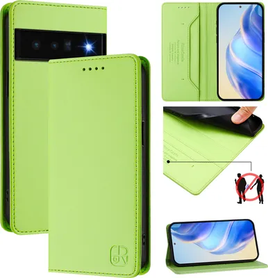 Obrázek produktu pro Kožené pouzdro pro Google Pixel 6 Pro, flipové pouzdro s přihrádkami na karty, peněženkou a stojánkem Zelený