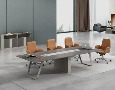 Immagine prodotto di Grande tavolo da conferenza grigio 280x130x75 cm dal design elegante.