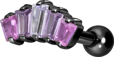 Produktbild von Ohrpiercing Titan Ohrpiercing mit Innengewinde 5 EINGEFASSTE KRISTALLRECHTECKE Schwarz Stablänge: 6mm