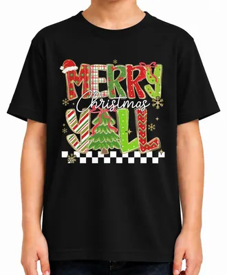 Produktbild von Merry Christmas Y'all Weihnachten Tannenbaum Glitzer Christbaum Kinder T-Shirt, Schwarz, 116