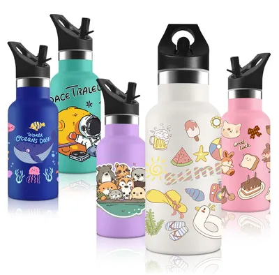 Thermosflasche mit Strohhalm, 350 ml, Edelstahl, BPA-frei, Kinder
