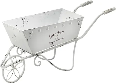 Zdjęcie produktu dla Kobolo taczka na rośliny shabby chic styl vintage - biały wózek na rośliny dekoracja ogrodowa sadzarka zewnętrzna doniczka figura ogrodowa dekoracja ogrodowa dekoracja rzeźba dekoracja