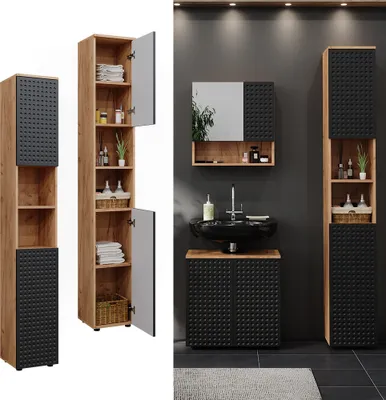 Produktbild von Badschrank Vicco Irma Anthrazit gepunktet 30 x 192 cm, Model 42854