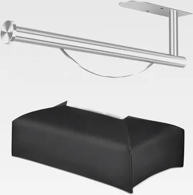 Produktbild von Küchenrollenhalter Ohne Bohren, Kunstleder Kosmetiktücher Box Schwarz, Unter Schrank, Bad, Auto, Praktisches Tuchspender Set