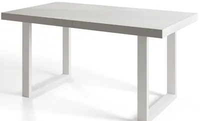 Image de Table de salle à manger industrielle LOFT-U, table extensible, dimensions : 120-220 x 80 x 77 cm, table de salon, couleur : blanc, avec pieds en métal de couleur blanche