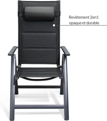Image de Set de 2 chaises de jardin aluminium dossier réglable 8 positions rembourrage max. 120kg chaise à dossier haut chaise pliante terrasse anthracite