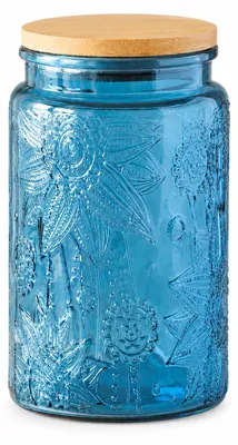 Glasdose mit Deckel, luftdicht, 1000 ml, blau, rund