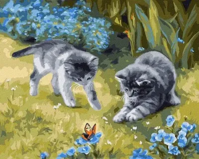 Produktbild von Malen nach Zahlen – Katzen im Garten, 40x50 cm – Ideyka