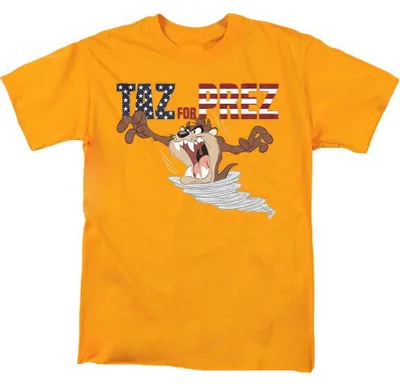 Image de T-shirt Looney Tunes - "Taz For Prez" - Unie, pour hommes et femmes, modèle TV37708 (Taille S) (Couleur : Or)