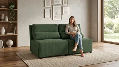 Produktbild von Schlafsofa KIMO 2 Apollo – mit Schlaffunktion, Cord in Grün, Family Meble, KI-generiertes Bild