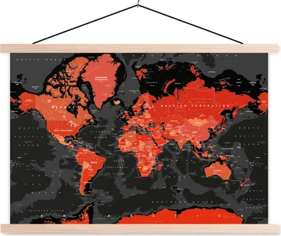 Produktbild von MuchoWow® Textilposter Weltkarte - Rot - Schwarz - Kind - Kind - Mädchen 60x40 cm mit holzfarbenen Rahmen - Bilder