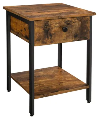 Produktbild von BEGRYF Nachttisch mit Schublade 40 x 40 x 55 cm Vintagebraun Schwarz Beistelltisch aus MDF und Metall