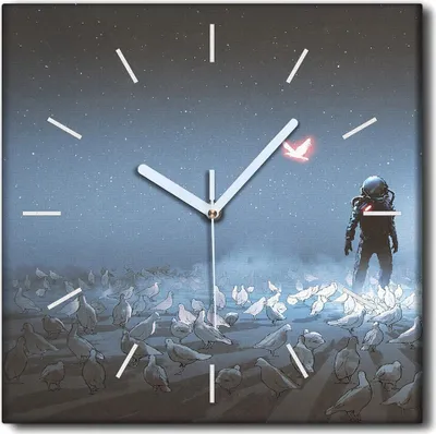Produktbild von Coloray Uhr auf Leinwand 30x30 cm Wand Uhr Dekoration Wohnzimmer Segeltuch weiße Zeiger -Astronautenkunst Art.