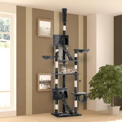 Produktbild von Kratzbaum deckenhoch Höhe 240-260 cm Katzenbaum mit Plüschbälle, Katzenhöhle, Hängematte, Sisalstämme