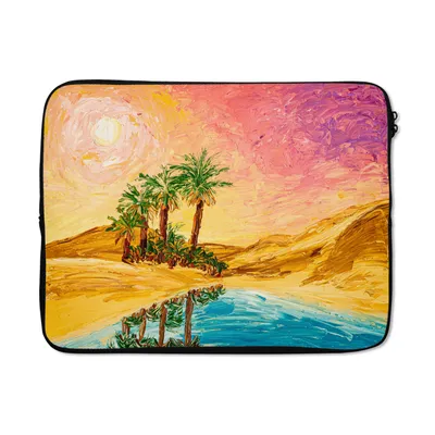 Produktbild von MuchoWow® Laptop Hülle 15 Zoll Gemälde - Öl - Palme - Natur - Wasser Laptoptasche - Laptoptasche - Sleeve - Rundum-Schutz