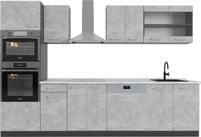 Produktbild von Küchenzeile Vicco R-Line Beton 300 cm mit Hochschrank, AP Marmor, Model 53412