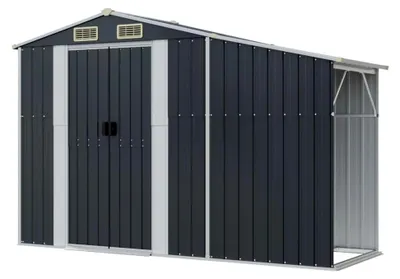 Produktbild von Gartenhaus, Geräteschuppen mit Kaminholzregal, Schrägdach, Metallschuppen, Anthrazit verzinkter Stahl