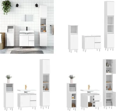 Produktbild von vidaXL 3 tlg. Badmöbel Set Weiß Holzwerkstoff - Badmöbel Set - Badmöbel Sets - Badezimmerschrank - Badezimmermöbel