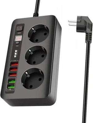 Produktbild von Zeitgesteuerte Steckdose – Mehrfachsteckdose (2500 W, 10 A) mit 3 Steckdosen – 5 USB-Anschlüssen