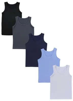 Produktbild von TupTam Kinder Jungen Unterhemd Ärmellos Tanktop 5er Pack , Farbe: Schwarz Dunkelblau Anthrazit Grau Blau, Größe: 128-134