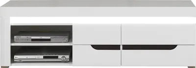 Produktbild von Furniture24 Lowoard Irma IM2 Tv Schrank Unterschrank Fernsehschrank mit 2 Türen und Led Beleuchtug Weiß/Weiß Hochglanz