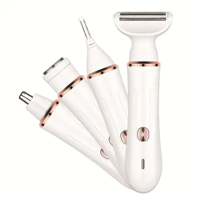 Produktbild von Elektrischer Damenrasierer, Haarschneider für Bikinizone und Beine, Haarentferner für Gesicht, Bart, Arme und Achseln, 4-in-1-Set, Ladeanschluss Typ C