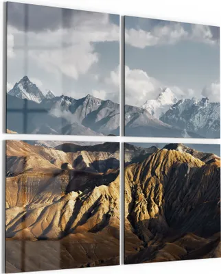 Produktbild von DEQORI Glasbild Echtglas 4x50x50 cm 'Bergkettenpanorama' Wandbilder XXL groß