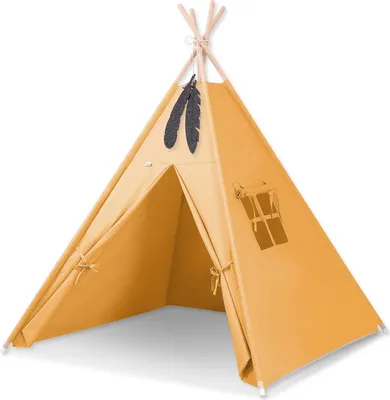 Image de Tipi tente pour enfants avec plumes suspendues en moutarde