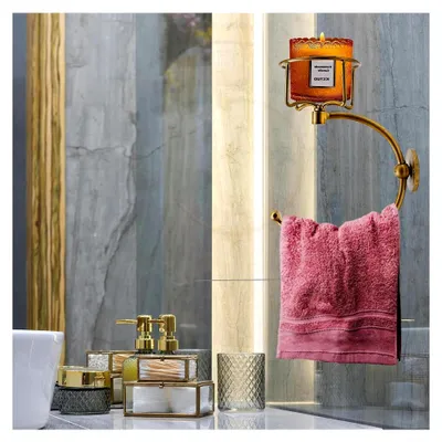 Produktbild von Handtuchhalter mit Kerzenständer, Vintage Wandhandtuchhalter, rustikales und elegantes Dekorationsregal für Badezimmer, Küche, Hotel und Wohnraum, platzsparendes Design, goldene Farbe