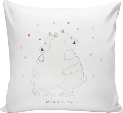 Produktbild von Mr. & Mrs. Panda Deko Kissen Eisbär Umarmen - Weiß - Geschenk, Sofakissen, Zierkissen, bedruckt, kuschelkissen 40x40, Lustige Sprüche, couch