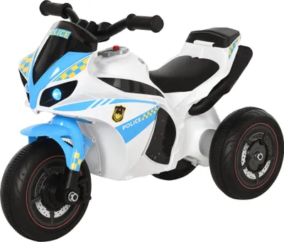 Image de HOMCOM Porteur Enfants Moto de Course Effets musicaux et Lumineux Coffre Rangement Bleu Blanc