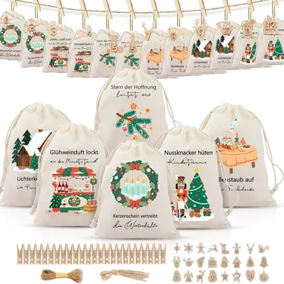 Image de Calendrier de l'Avent avec 24 numéros, étiquettes en bois, attaches en bois, à suspendre
