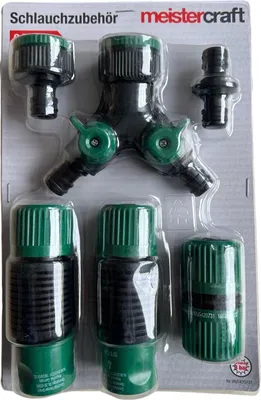 Produktbild von Meistercraft Schlauchzubehör 6-tlg., Gartenschlauch Zubehör, Adapter, Verbinder, 2-Wege-Verteiler