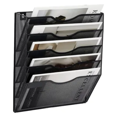 Produktbild von Wand Organizer aus Metall 5 Fächer Zeitschriftenhalter Dokumentenablage Schwarz