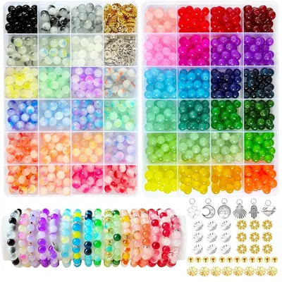 Image de Perles de verre de 8 mm, multicolores, 46 couleurs, 1100 pièces, pour la création de bijoux et travaux manuels
