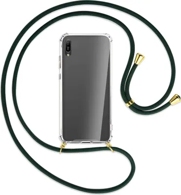 Produktbild von Handykette Backcover-Schutzhülle mit Band (Metall goldfarben) für Huawei Y6 2019 - dunkelgrün