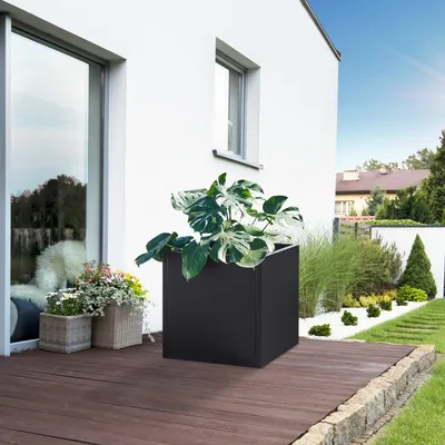 Immagine prodotto di Vaso da fiori "Vaargel" per interni ed esterni, 60 x 60 x 60 cm, quadrato, in acciaio zincato, nero