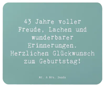 Produktbild von Mr. & Mrs. Panda Mousepad Spruch 43. Geburtstag Freude - Meeresbrise - Geschenk, Mauspad, Glückwunsch, Mouse Pad, 43 Jahre, mousematte, Feiern, Geburtstagsgeschenk, pc